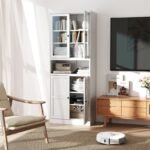 White Metal Kitchen Pantry Cabinet Adjustable Storage With 4 Shelves 110lb Capacity, Heavy Duty Freestanding Pantry Organizer For Kitchen, Pantry, Living Room - Image 10