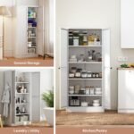 White Metal Kitchen Pantry Cabinet Adjustable Storage With 4 Shelves 110lb Capacity, Heavy Duty Freestanding Pantry Organizer For Kitchen, Pantry, Living Room - Image 9