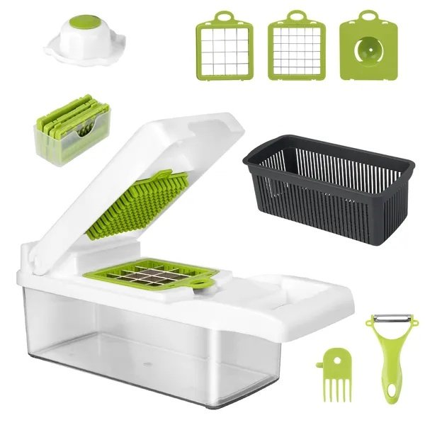 16ee7d0b-cb4a-485e-ad77-407eb0cbbf46.jpg 12 In 1 Vegetable Chopper With Container Kitchen Food Slicer Dicer Grater - Image 1