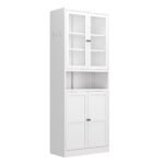 White Metal Kitchen Pantry Cabinet Adjustable Storage With 4 Shelves 110lb Capacity, Heavy Duty Freestanding Pantry Organizer For Kitchen, Pantry, Living Room
