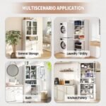 White Metal Kitchen Pantry Cabinet Adjustable Storage With 4 Shelves 110lb Capacity, Heavy Duty Freestanding Pantry Organizer For Kitchen, Pantry, Living Room - Image 7