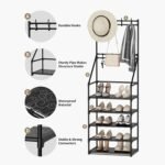 5-Tier Shoe Rack Shoe Storage For Entryway,Narrow Shoe Rack,Coat And Shoe Rack With 8 Hooks - Image 8