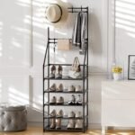 5-Tier Shoe Rack Shoe Storage For Entryway,Narrow Shoe Rack,Coat And Shoe Rack With 8 Hooks - Image 9