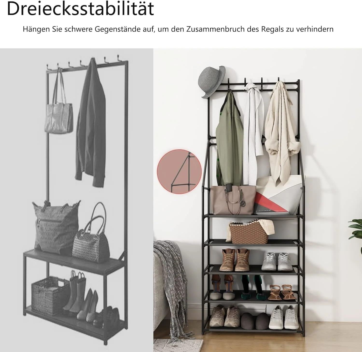 94e6f0c4-f1ab-4c78-851e-93f0e29bd69a.jpg 5-Tier Shoe Rack Shoe Storage For Entryway,Narrow Shoe Rack,Coat And Shoe Rack With 8 Hooks - Image 1